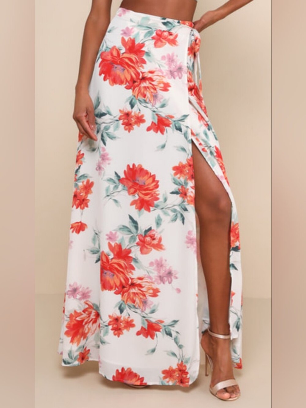 Lulus Bloom With A View Floral White Wrap Maxi Skirt Size Medium NWOT